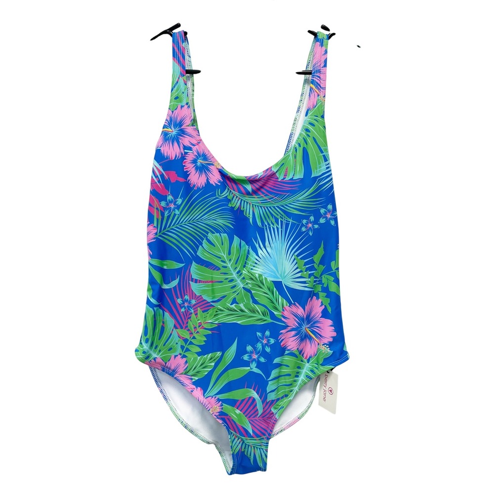 Berry Jane Women's Blue Tropical Floral Palm One Piece Swimsuit Size Large